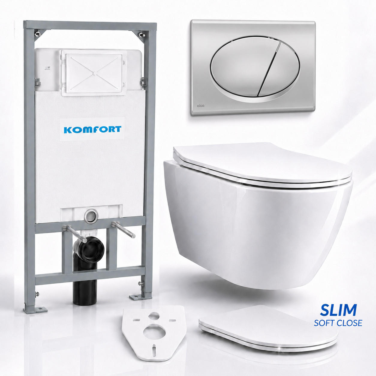WC-SET ROLO Weiß, Slim-Sitz, Vorwandelement und Betätigungsplatte M72 Chrom - Weiß, Keramik (53/119.5/48.5cm) - bad land