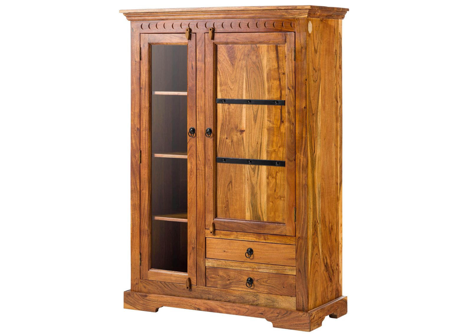 VITRINE Akazie 110x45x155 honig lackiert OXFORD #0425 - Braun, Holz (110/155/45cm) - Massivmoebel24
