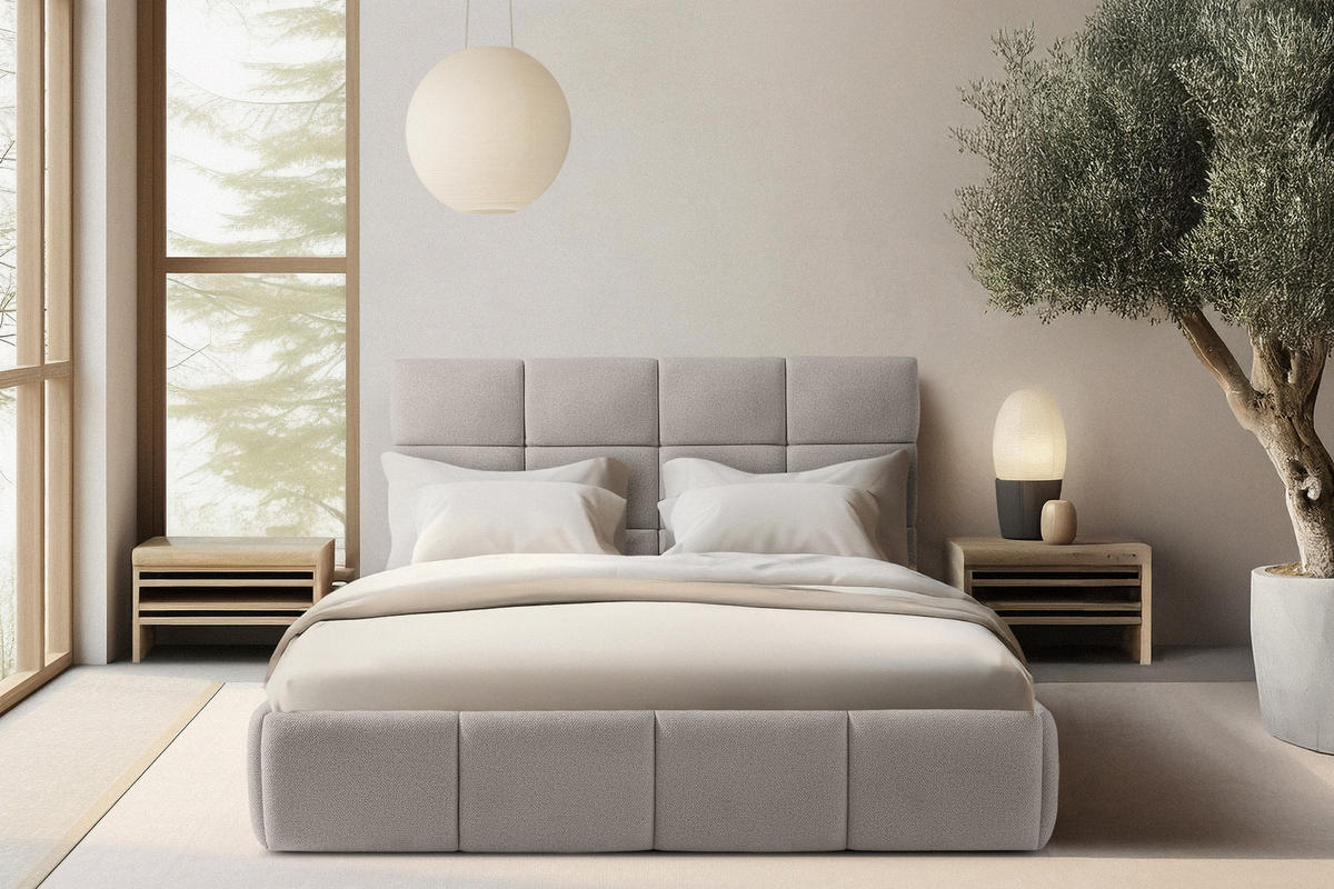 POLSTERBETT ALTOS Bouclé, hellgrau - Hellgrau, Holz/Holzwerkstoff (140/200cm) - KONSIMO®