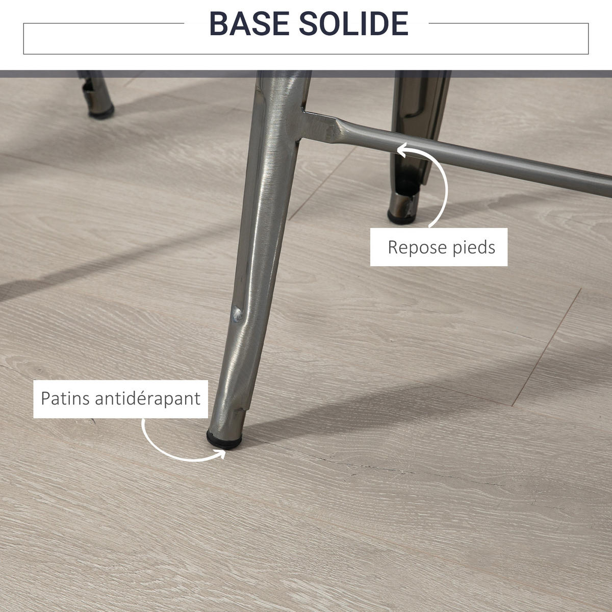 BARHOCKER 4er-Set DE-14729 industriell stapelbar mit Fußstütze Silber - Silberfarben, Metall (43/76/43cm) - ComfortXL