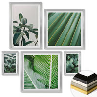 WANDBILDER 5er Set - 50x50 cm & 20x30 cm & 40x60 cm Silberner Rahmen - Tropische Blätter in Grün - Silberfarben, Kunststoff (40/60cm) - ArtPrintCave