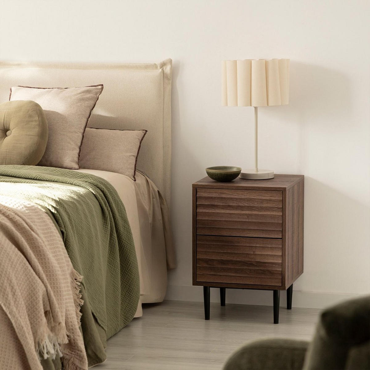 NACHTTISCH 2 SCHUBLADEN Evoke Walnuss 40 cm x 58 cm - Walnussfarben, Holzwerkstoff (40/58/40cm) - Klast Home