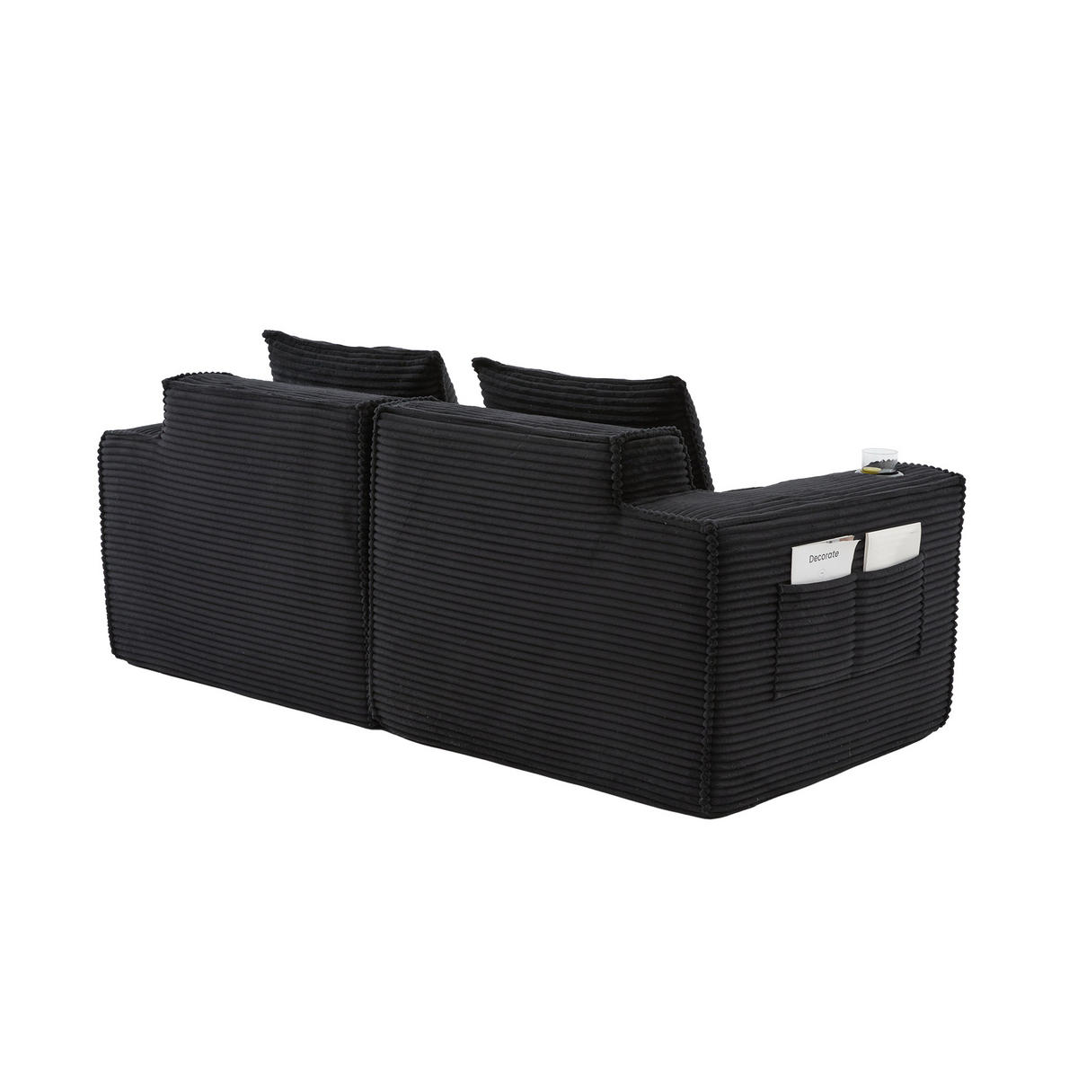 2-SITZER-SOFA DE-33835 modular mit Getränkehaltern Schwarz - Schwarz, Textil (188/75/90cm) - ComfortXL