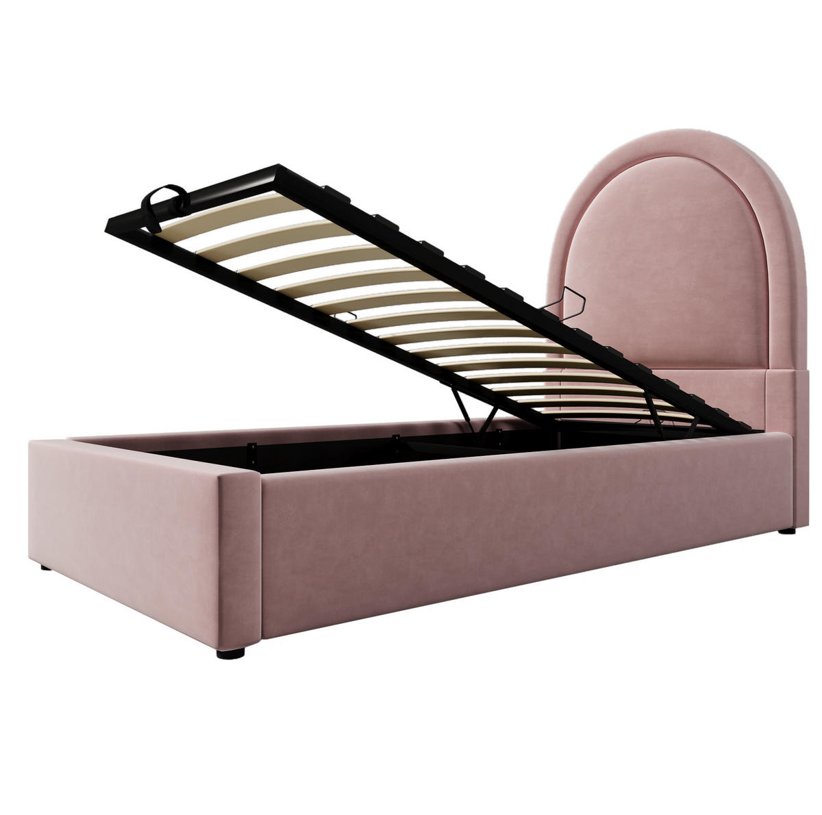 POLSTERBETT mit Stauraum und Matratze 90x200 cm Samt Rosa - Pink, Metall (90/200cm) - Beauniv