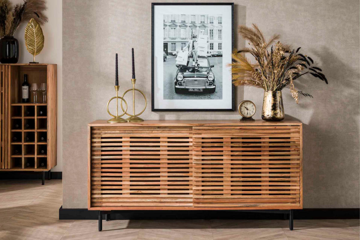 SIDEBOARD ELDA Braun Akazie - Schwarz/Braun, Holz/Metall (150/76/45cm) - KAWOLA