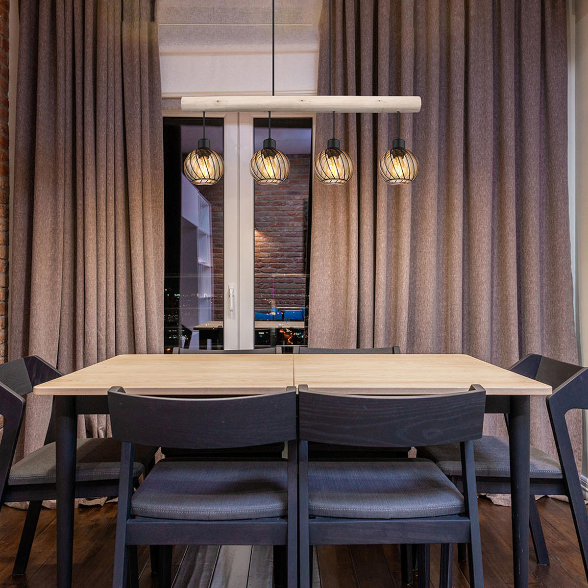 HÄNGELEUCHTE Holzoptik Braun Glas Amber - Braun, Holz (82/13/120cm) - Globo Lighting