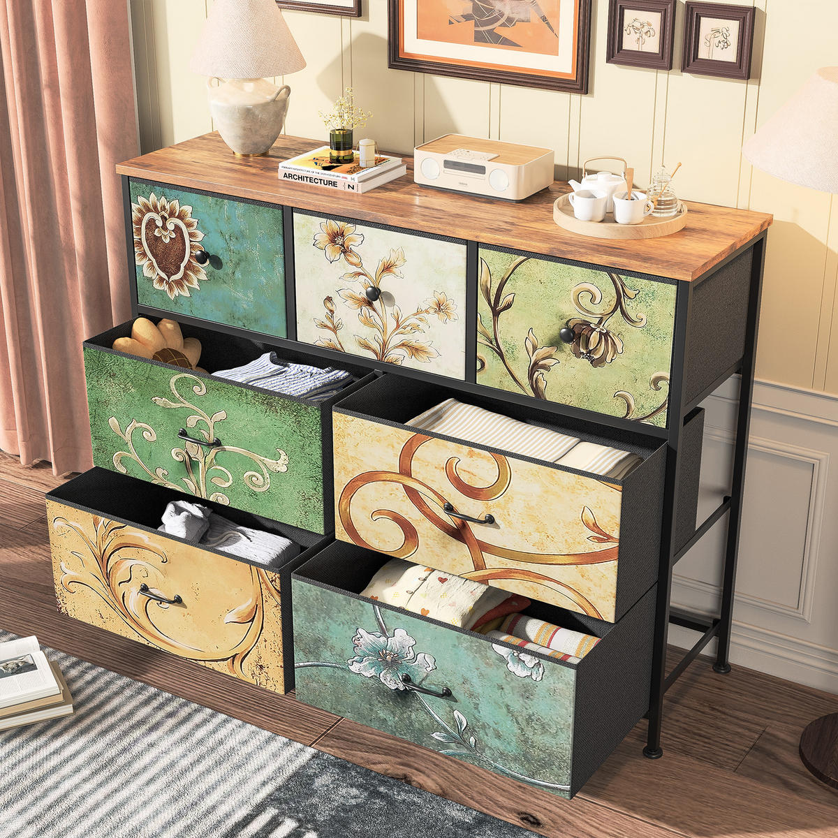 KOMMODE mit 7 Schubladen Metallgestell Stoff Kommode - Multicolor, Holz (30/78/100cm)