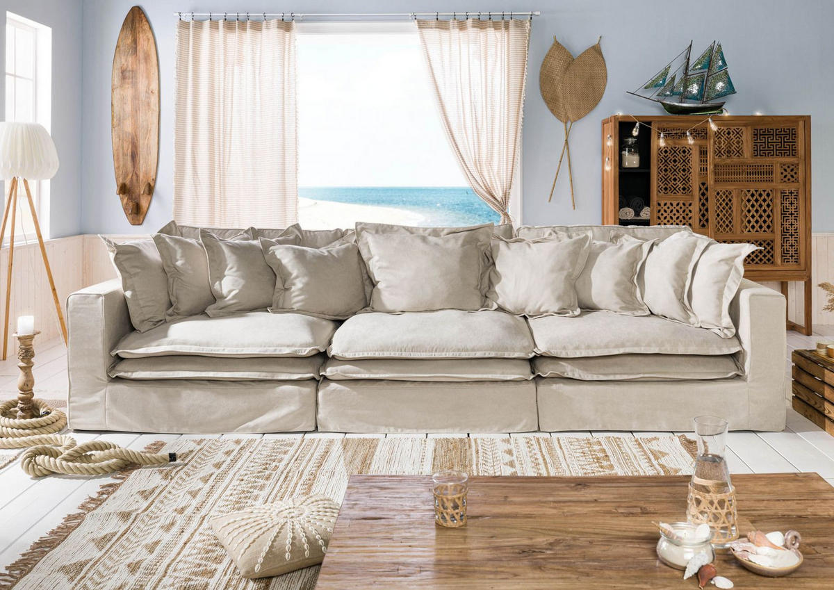 SOFA 3-Sitzer 341x117x90 beige SYLT - Beige, Kunststoff (341/90/117cm) - Massivmoebel24