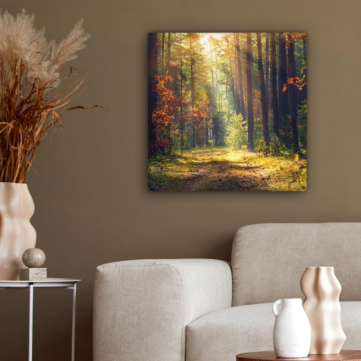 LEINWANDBILD Wald - Herbst - Bäume 50x50 cm - Dunkelgrün, Textil (50/50cm) - MuchoWow