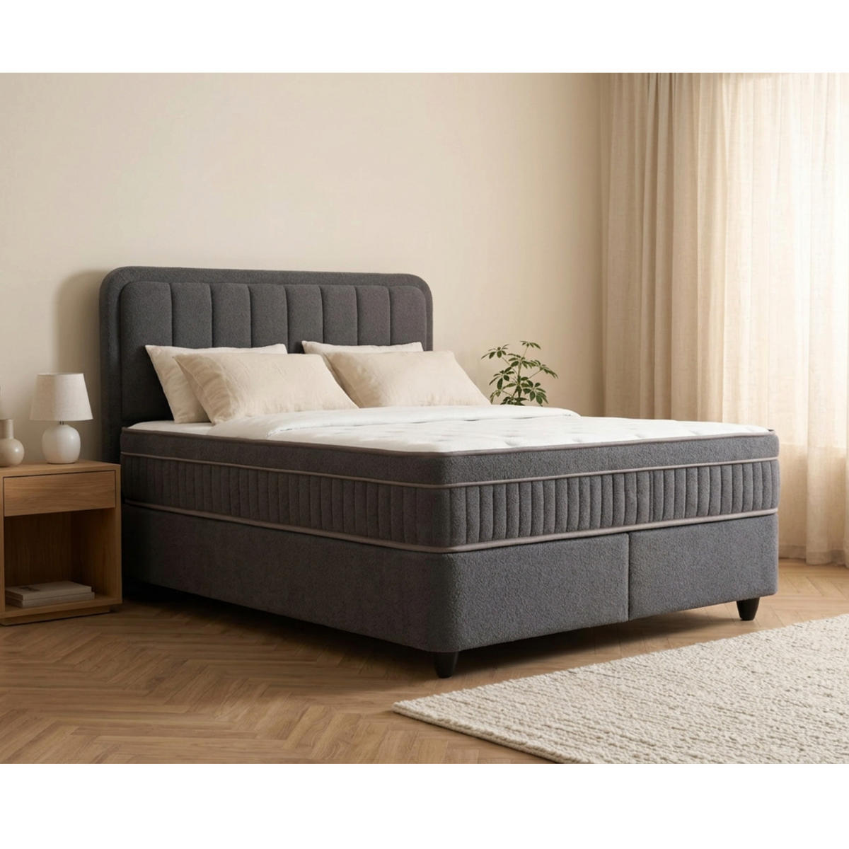 BOXBETT LEO Bett mit Matratze 180x200 - Grau, Holz (180/200cm)