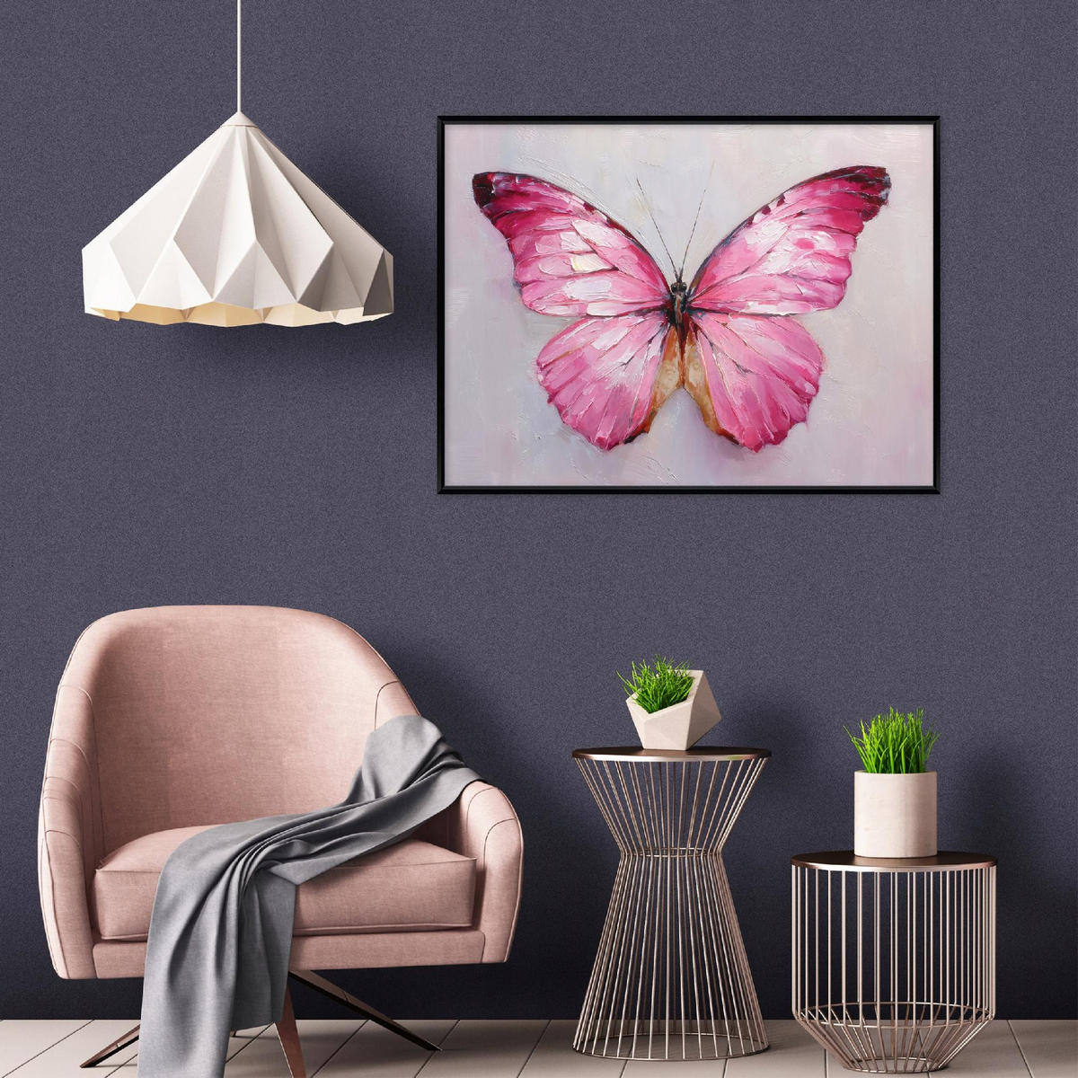 BILDER mit Rahmen Schmetterling Beton Beige 120x80 cm - Multicolor, Holzwerkstoff (120/80cm) - Wallarena