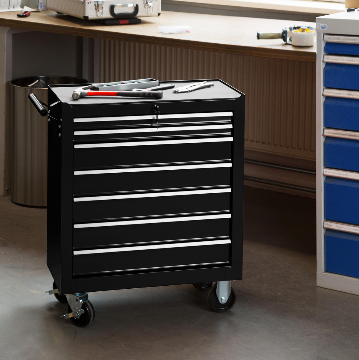 WERKZEUGWAGEN ,Rollen Ø 100 mm,schwarz - Schwarz, Metall (33/79/69cm) - tectake