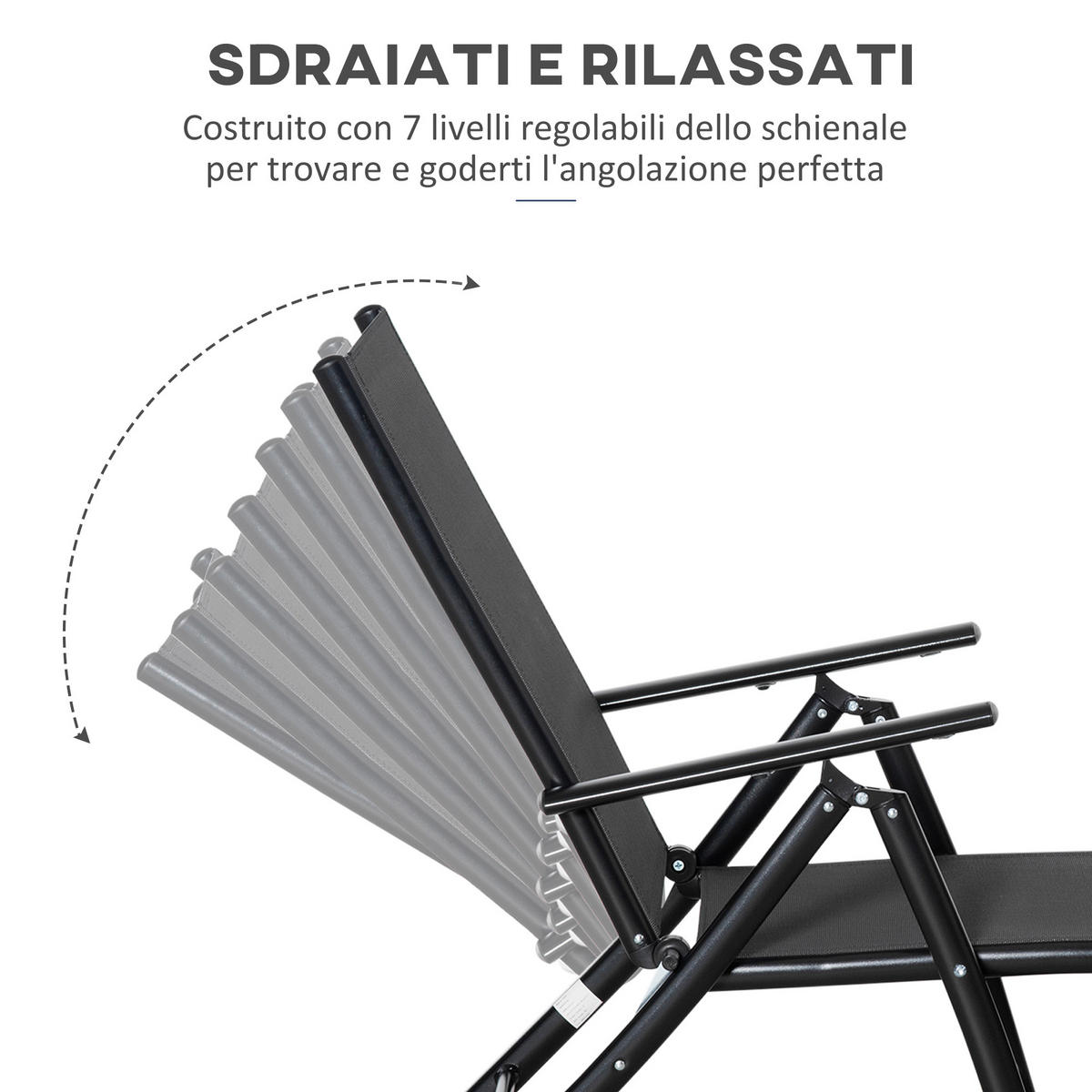SONNENLIEGE Set mit 2 klappbaren Gartenstühlen mit verstellbarer Rückenlehne 64 x 134 x 95 cm ,Schwarz - Schwarz, Metall (134/95/64cm) - Vallsero