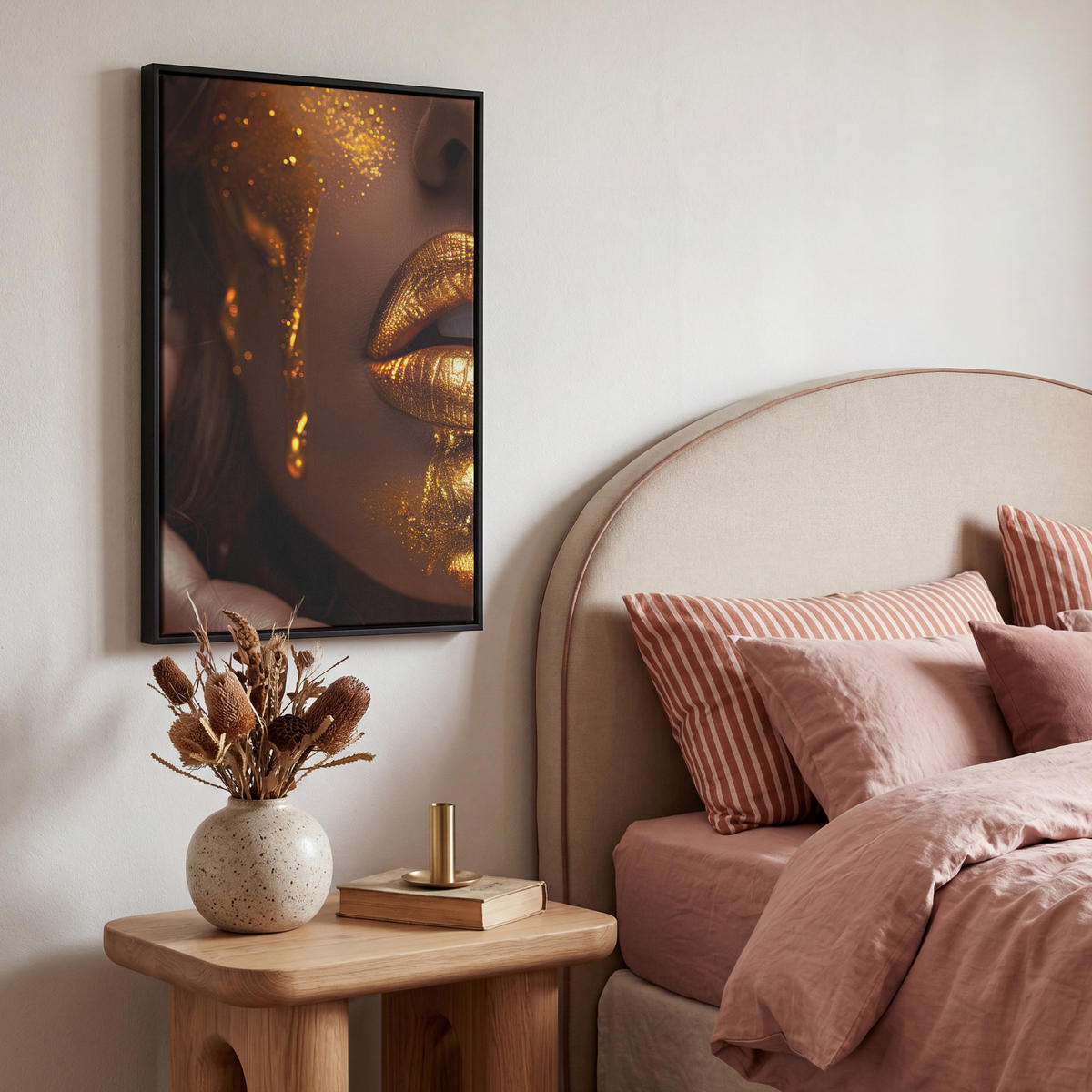 LEINWAND Bilder mit Rahmen - Frau - Gold - Luxus - Porträt - 40x60 - Goldfarben, Textil (40/60cm) - MuchoWow