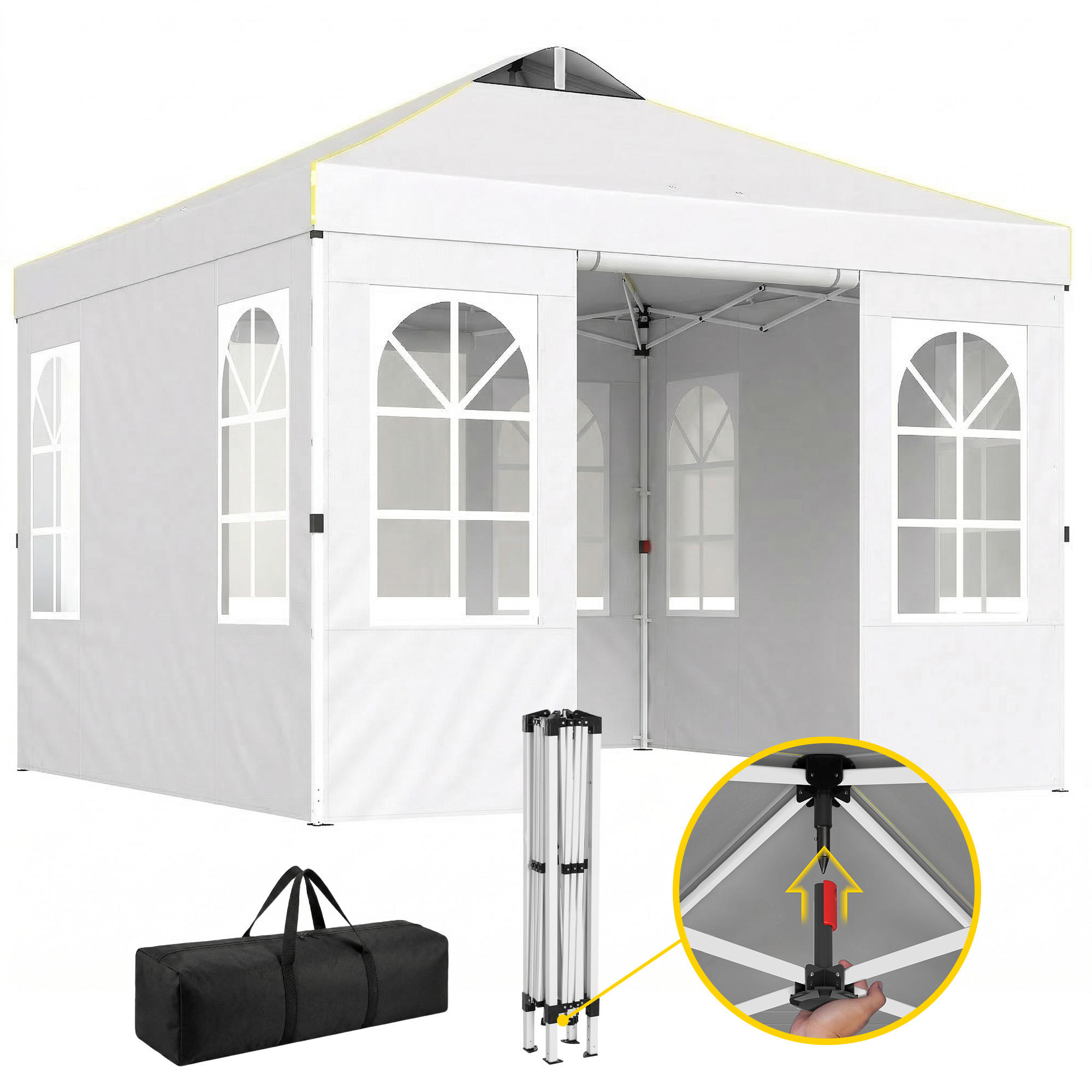 PAVILLON, Pop-up-Faltzelt mit UPF 50+, 4 abnehmbaren Seitenwänden, 3x3 m,Weiß - Weiß, Metall (293/272/293cm) - Vallsero