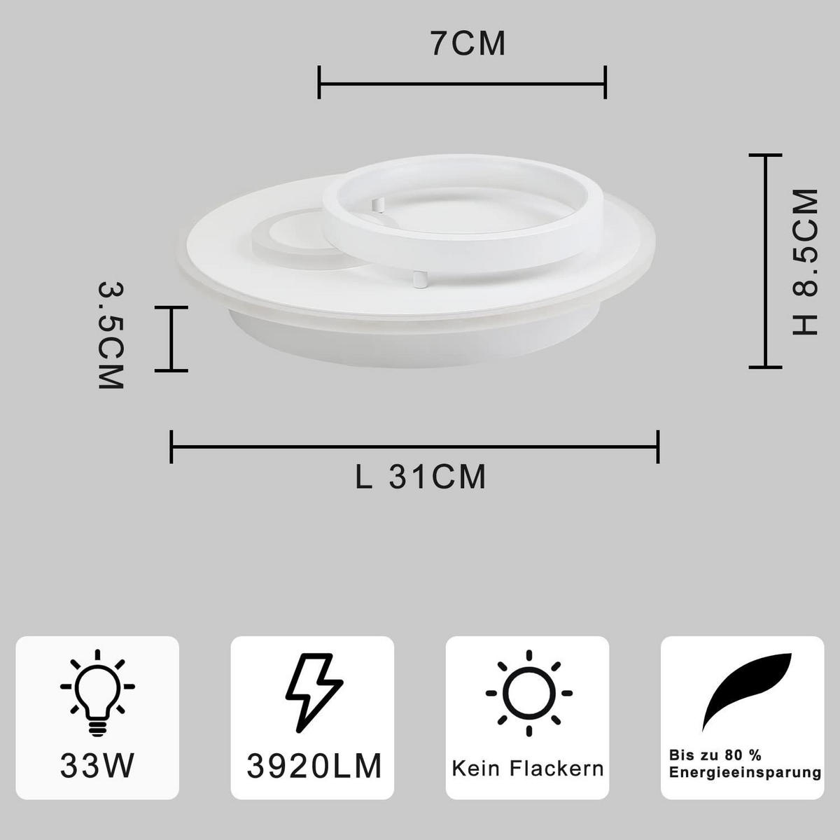 LED-DECKENLEUCHTE Peter 31 cm - Weiß, Kunststoff (31/8.5/31cm) - ZMH