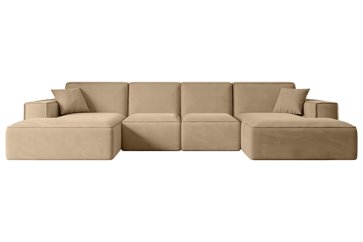 WOHNLANDSCHAFT SIERRA-U - 344x165x73 cm Beige Velours - Beige/Schwarz, Holzwerkstoff/Kunststoff (344/73/165cm) - ALTDECOR