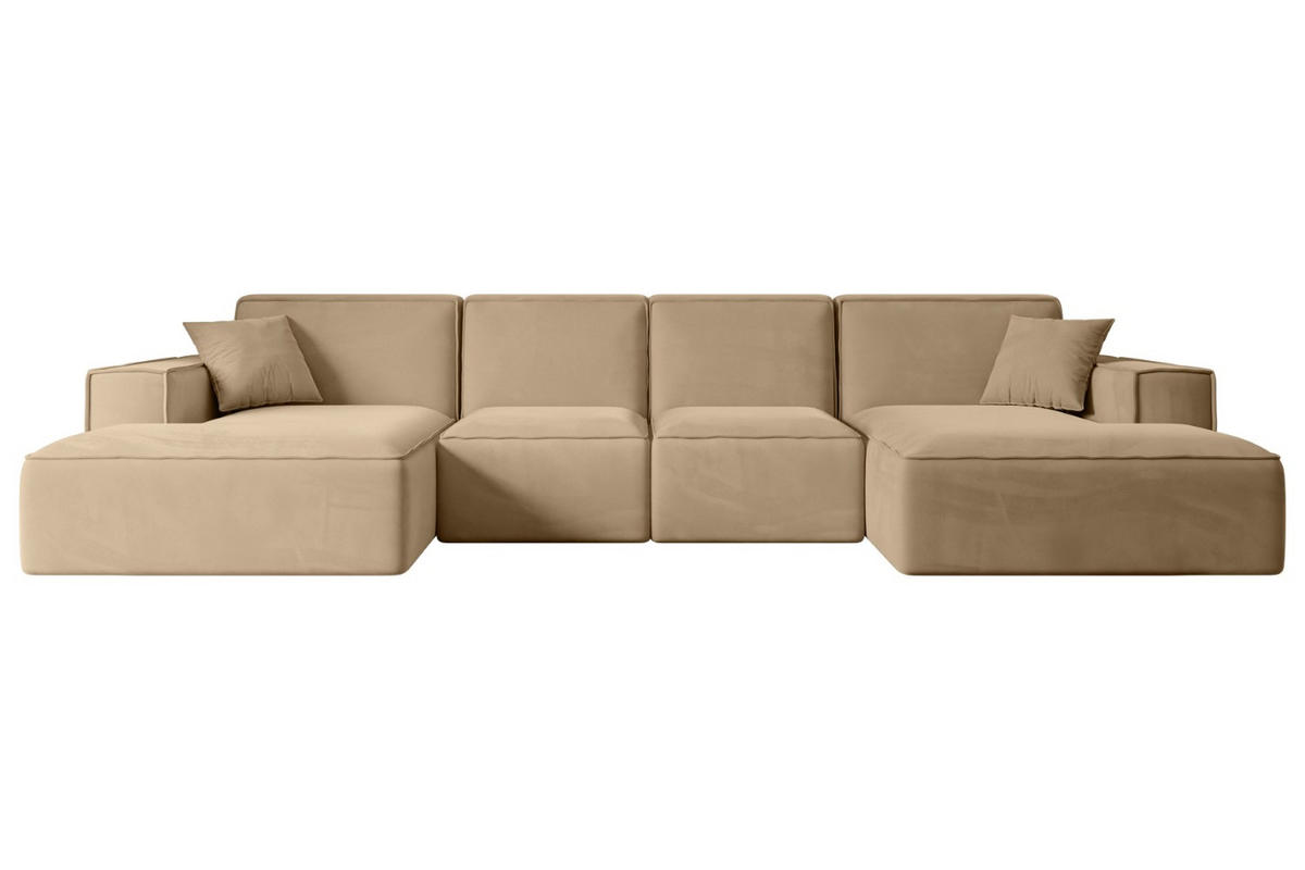 WOHNLANDSCHAFT SIERRA-U - 344x165x73 cm Beige Velours - Beige/Schwarz, Holzwerkstoff/Kunststoff (344/73/165cm) - ALTDECOR