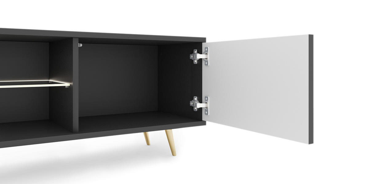 TV-SCHRANK Bello Schwarz Gold 175 cm - Schwarz, Holzwerkstoff (175/43.5/31.3cm) - Selsey