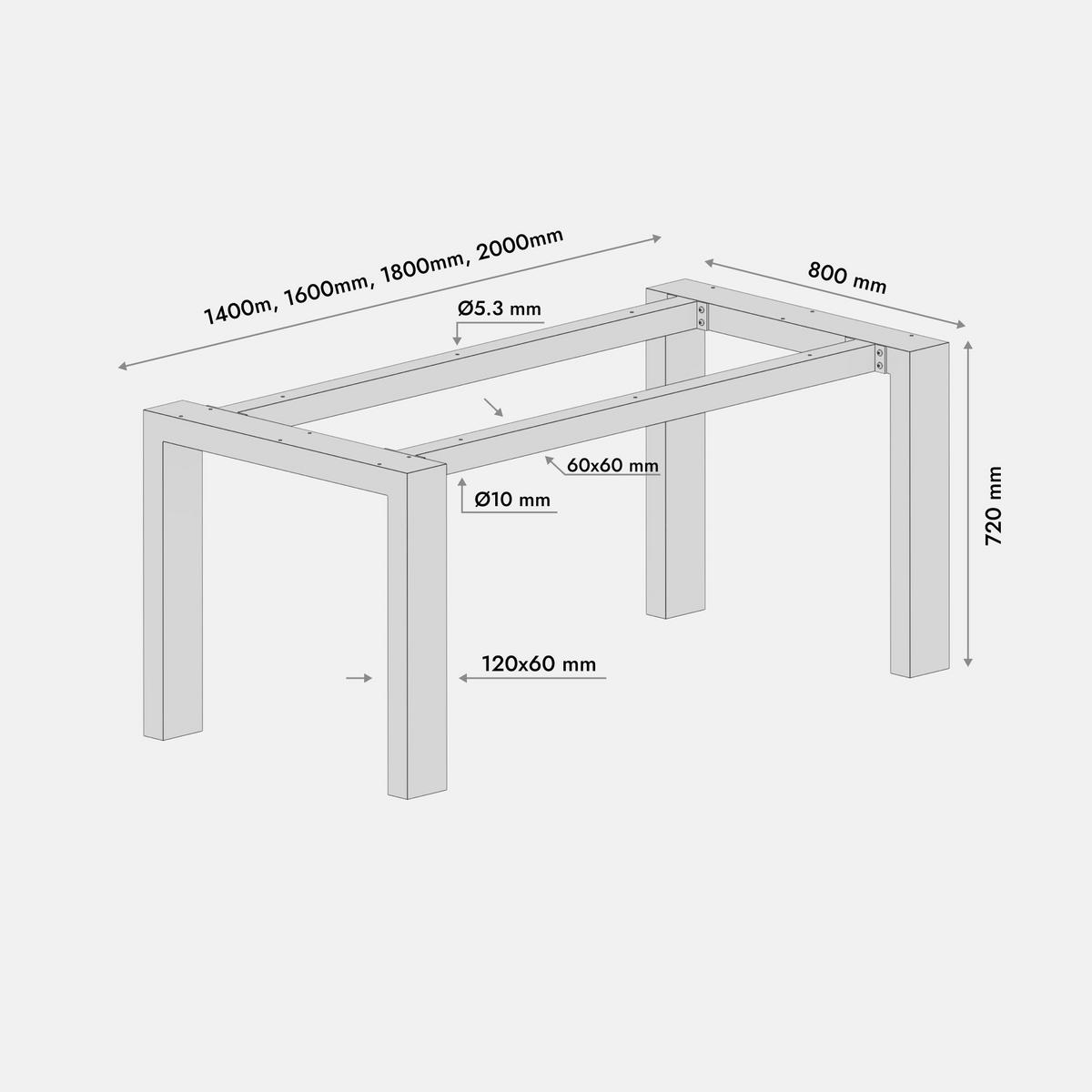 TISCHBEINE Etamin Extreme Schwarz Metall 200/80/72 cm - Schwarz, Metall (80/72/200cm) - Metalo Pro