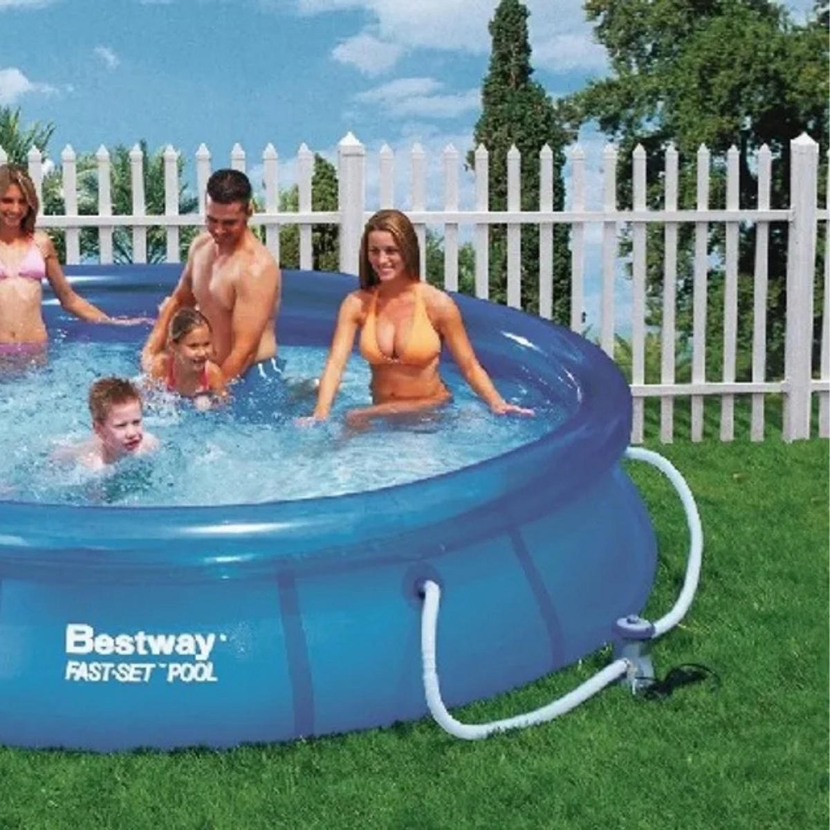 FAST SET POOL Blau 305 × 76 cm Rund Aufblasbar mit Filterpumpe - Blau, Kunststoff (305/76/305cm) - Bestway