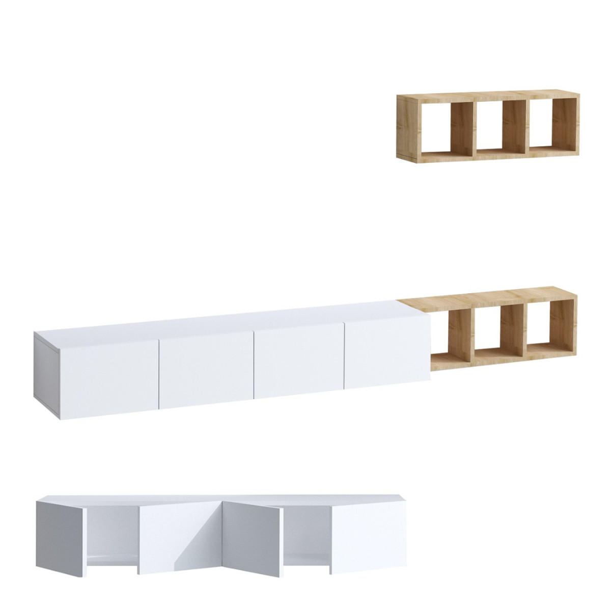 TV-SCHRANK 4 Türen weiß Pia 215/32/25 cm - Weiß, Holzwerkstoff (215/25/32cm) - Calicosy