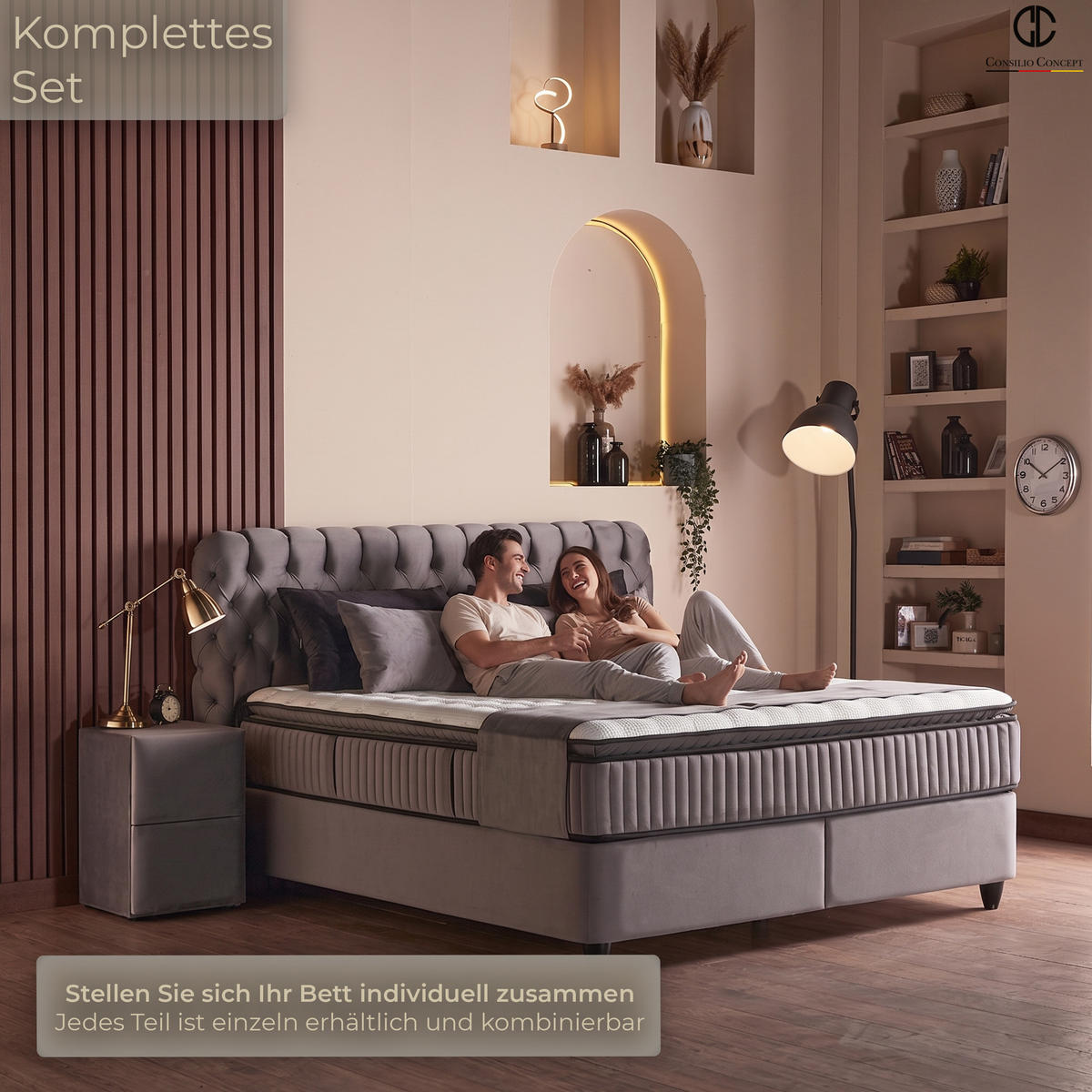 BETTBANK SIENA 140/43/43, Grau, Aufklappbar, mit Stauraum - Schwarz/Grau, Holz/Kunststoff (140/43/43cm) - Consilio Concept