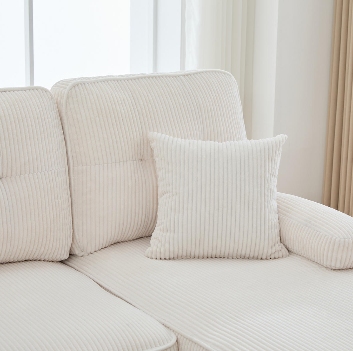 WOHNLANDSCHAFT aus Cord 250x130x88 cm in Beige mit USB/Type-C & Seitentaschen - Beige, Textil (130/88/250cm) - Modfu