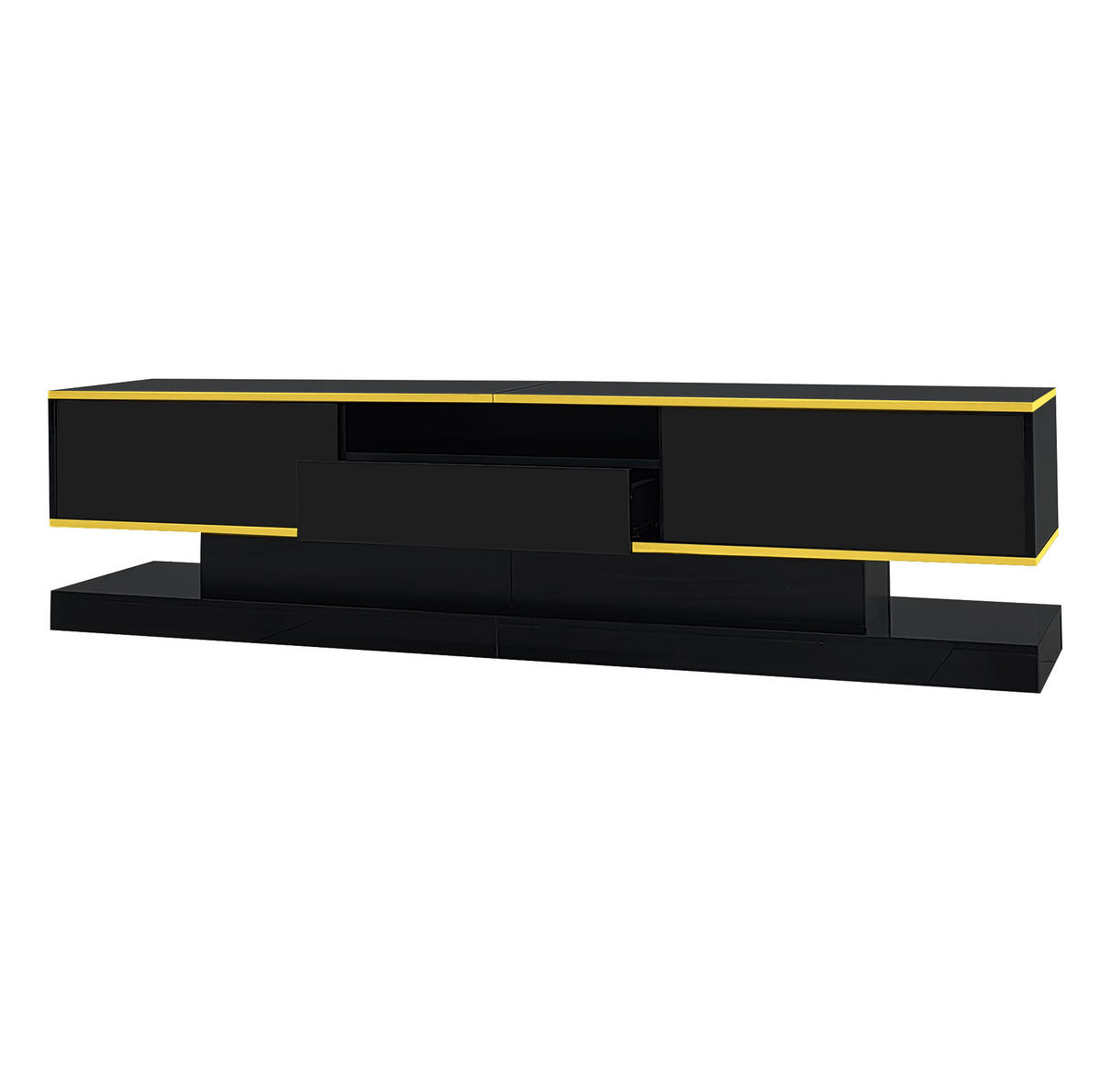 LOWBOARD 180/38/45 cm aus Holzwerkstoff mit LED-Beleuchtung Schwarz/Gold - Schwarz, Holzwerkstoff (180/45/38cm) - Modenvie