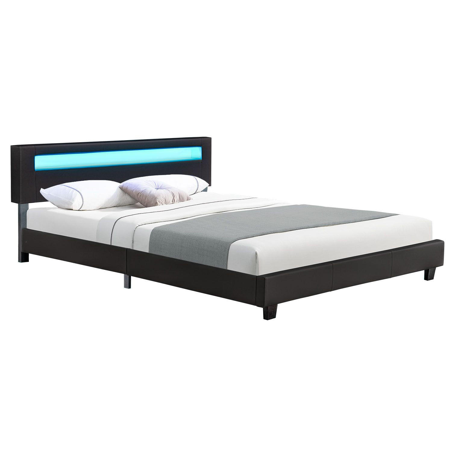 POLSTERBETT Paris schwarz 180x200cm mit Matratze und LED (16 Farben) - Schwarz, Textil (180/200cm) - Juskys