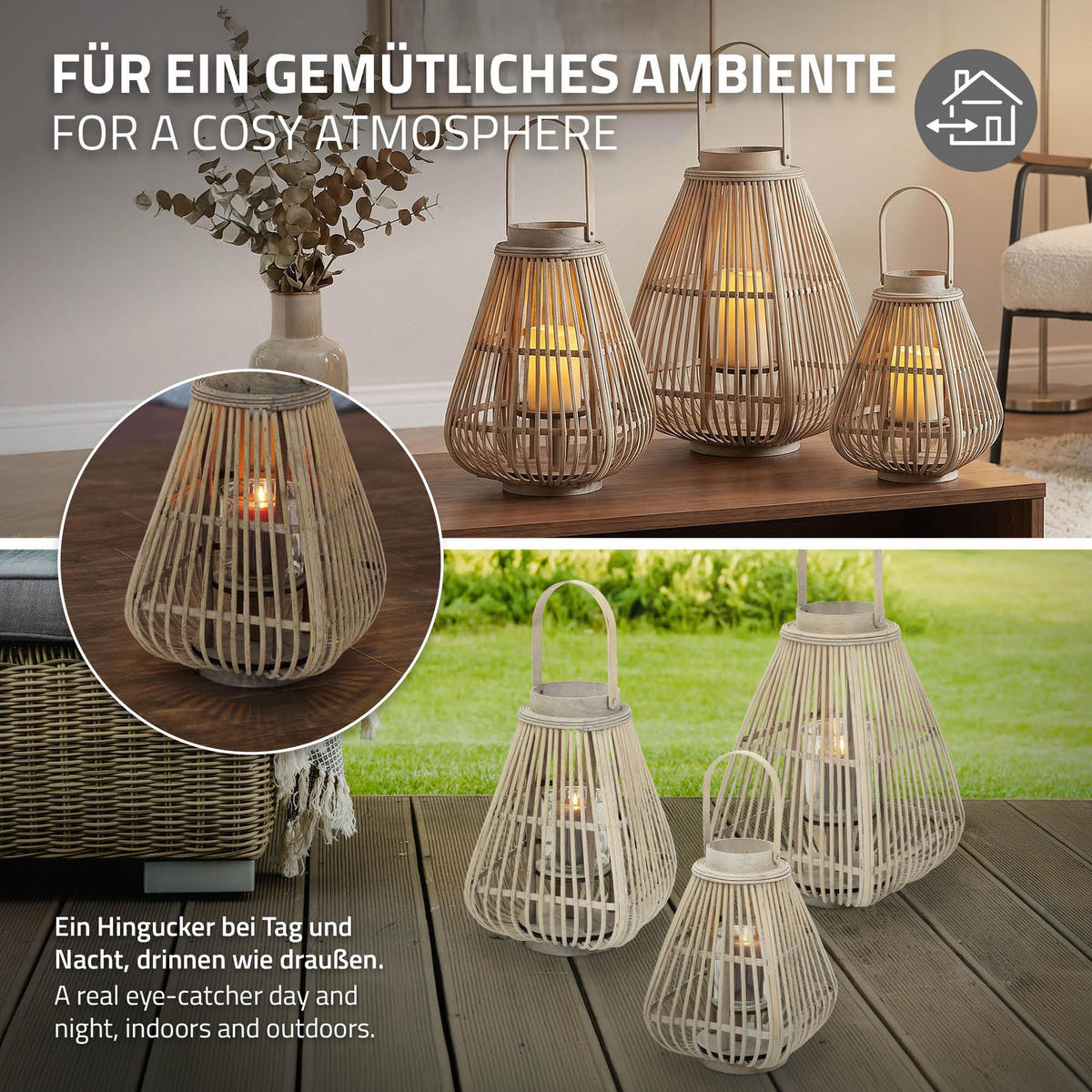 BAMBUSOVÁ LAMPION V: 50 cm, dřevěná barva, styl boho - přírodní, dřevo (24/50/24cm) - ECD-Germany