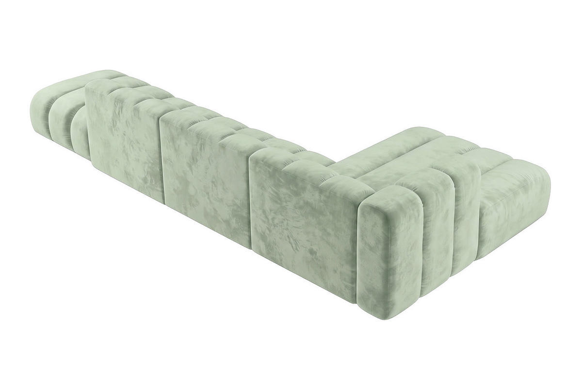 ECKSOFA Modulares In L-Form Mit Hocker, Velvet-Stoff Riviera, Mintz, Rechts, GRAND - Mintgrün, Holz (386/179cm) - Kaiser Möbel