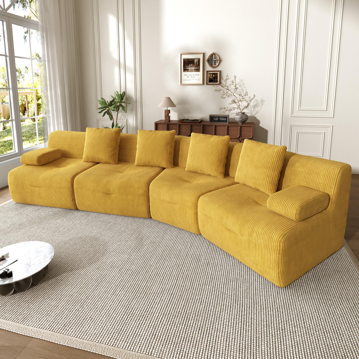 4-SITZER-SOFA modular Cord Kompression, DE-42936, Yellow - Gelb, Textil (311/65/90cm) - ComfortXL
