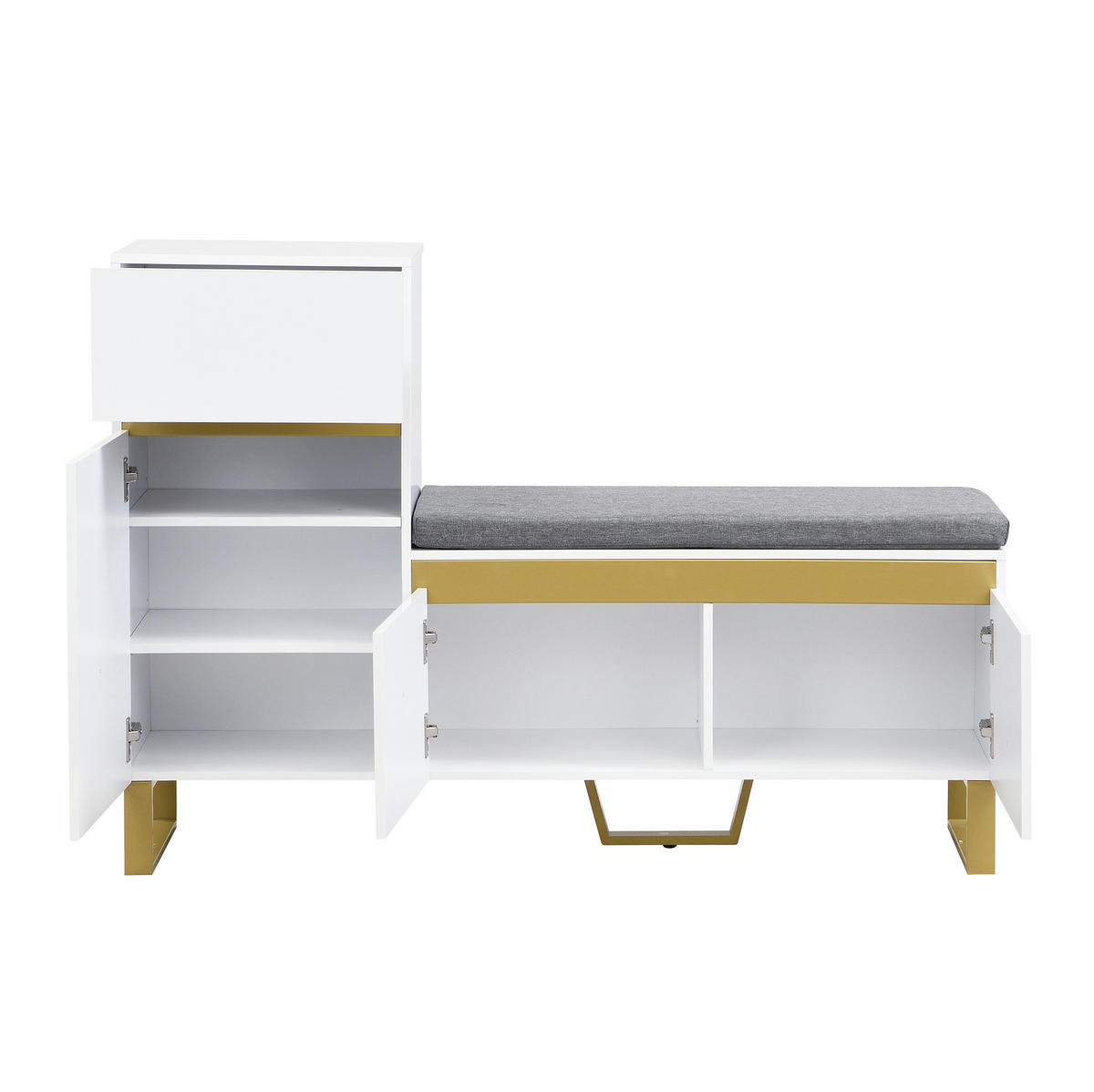 SCHUHSCHRANK 120/35/85 cm mit Sitzkissen, Schublade und Stauraum, MDF in Hochglanz, Weiß - Weiß, Holzwerkstoff (120/85/35cm) - Redom
