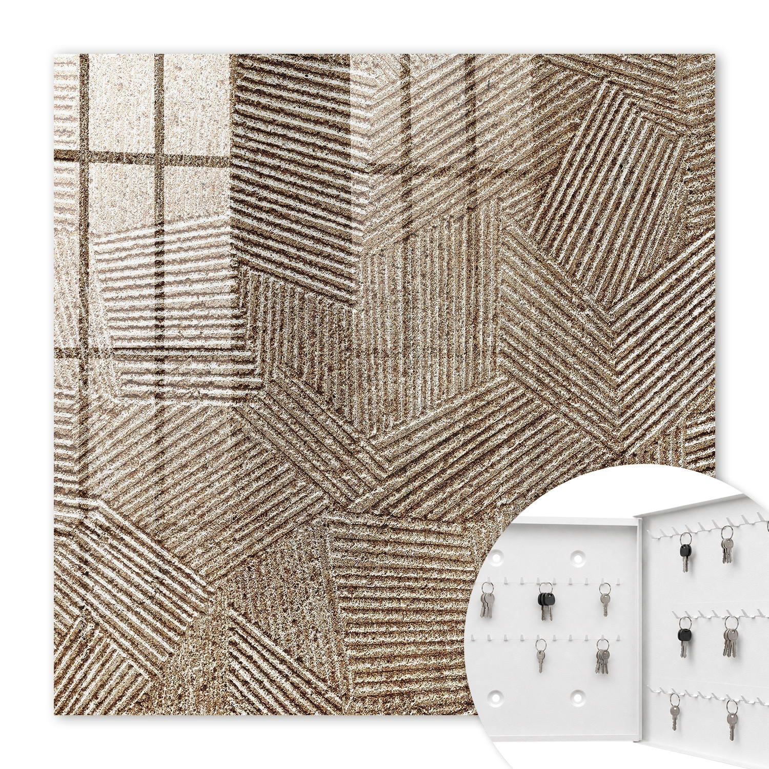 SCHLÜSSELBOX Weiß 30x30 cm – Türöffnung nach rechts - Geometrisches Muster - Beige, Metall (30/30/5cm) - TULUP