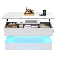 KONFERENČNÍ stolek 100/50/51,5 cm bílý z dřevotřísky se zdvihací deskou a LED - bílá, kompozitní dřevo (100/50/51.5cm) - OKWISH