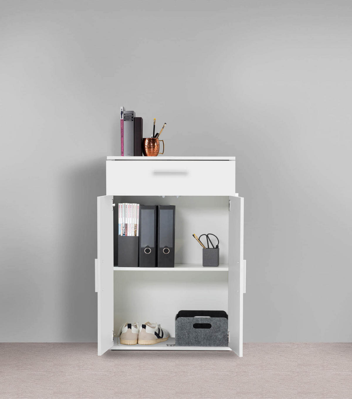 MEHRZWECKSCHRANK SET Der Allzweckwaffe - Silberfarben/Weiß, Holzwerkstoff (60/180/34cm) - Mokebo