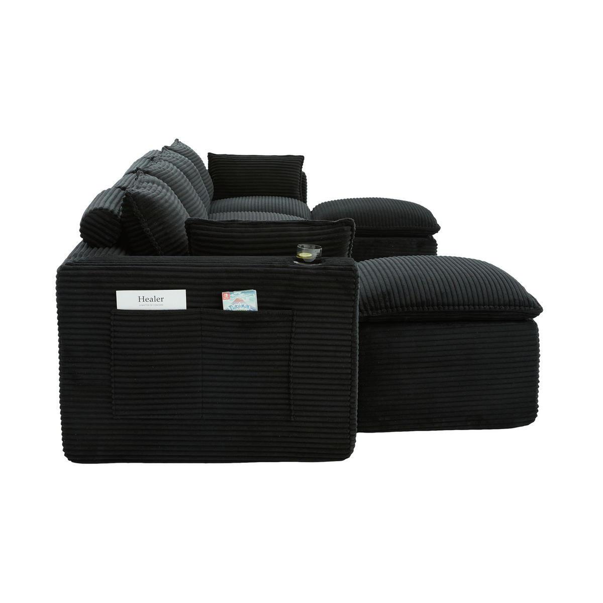WOHNLANDSCHAFT DE-33951 modular mit 2 Fußhockern Schwarz - Schwarz, Textil (161/75/332cm) - ComfortXL