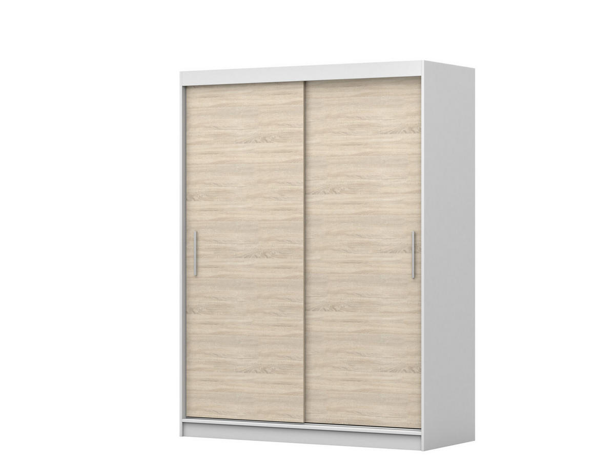 SCHIEBETÜRENSCHRANK -LARA 04 (Weiß + Sonoma) - Weiß/Sonoma Eiche, Holzwerkstoff/Metall (150/200/61cm) - Möblo