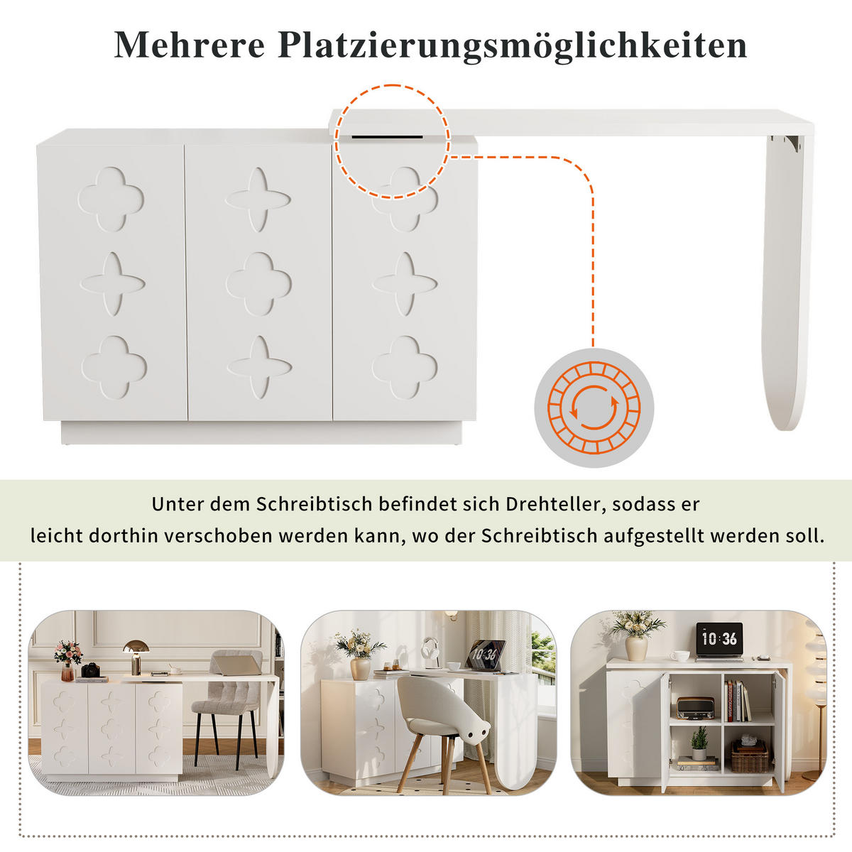 COMPUTERTISCH Eckschreibtisch Drehbar Weiß L-Form mit Schrank 110cm - Weiß, Holzwerkstoff (40/110/75cm) - Urban Meuble