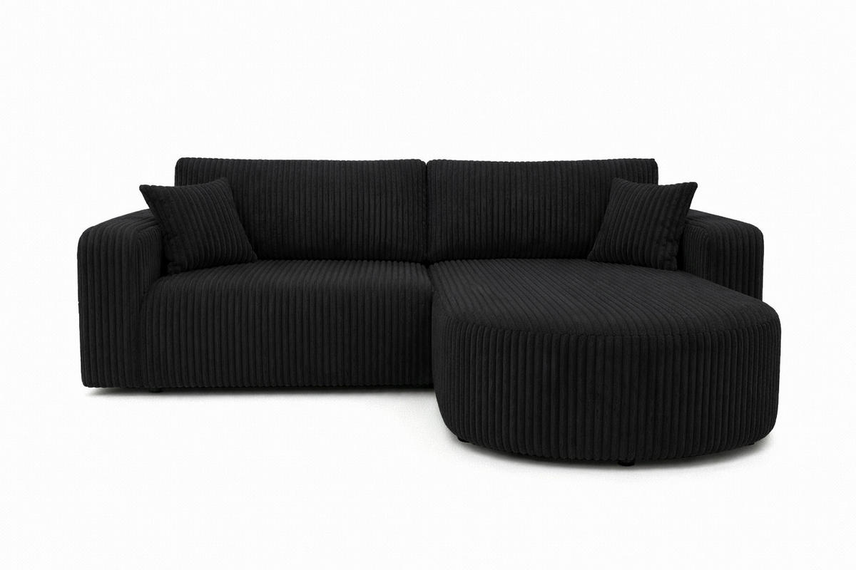 ECKSOFA Mit Schlaffunktion, Cordstoff Tilia, Schwarz, Rechts, ROUND ONE - Schwarz, Holz (244/175cm) - Kaiser Möbel