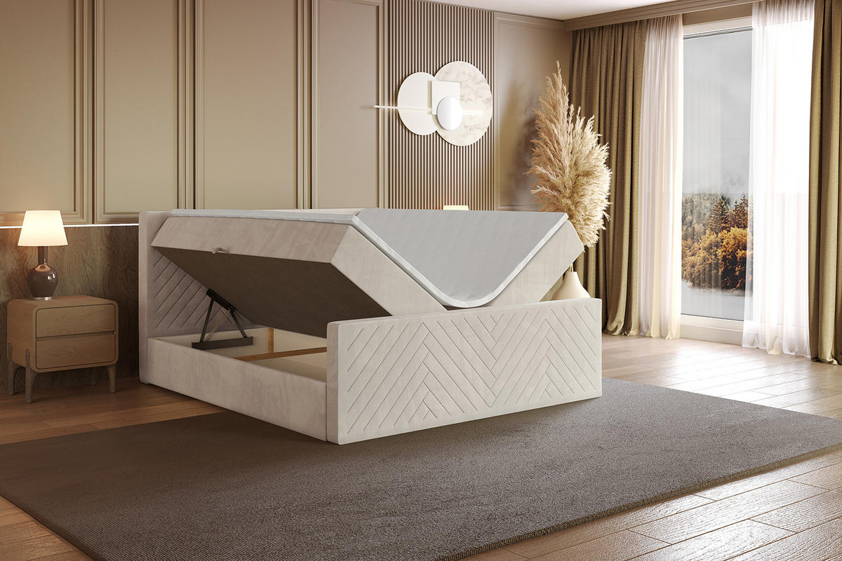 BOXBETT mit Matratze H4 und Lattenrost - VEXA-Z - 160x200 - Beige Casablanca - Beige, Holzwerkstoff (160/200cm) - ALTDECOR
