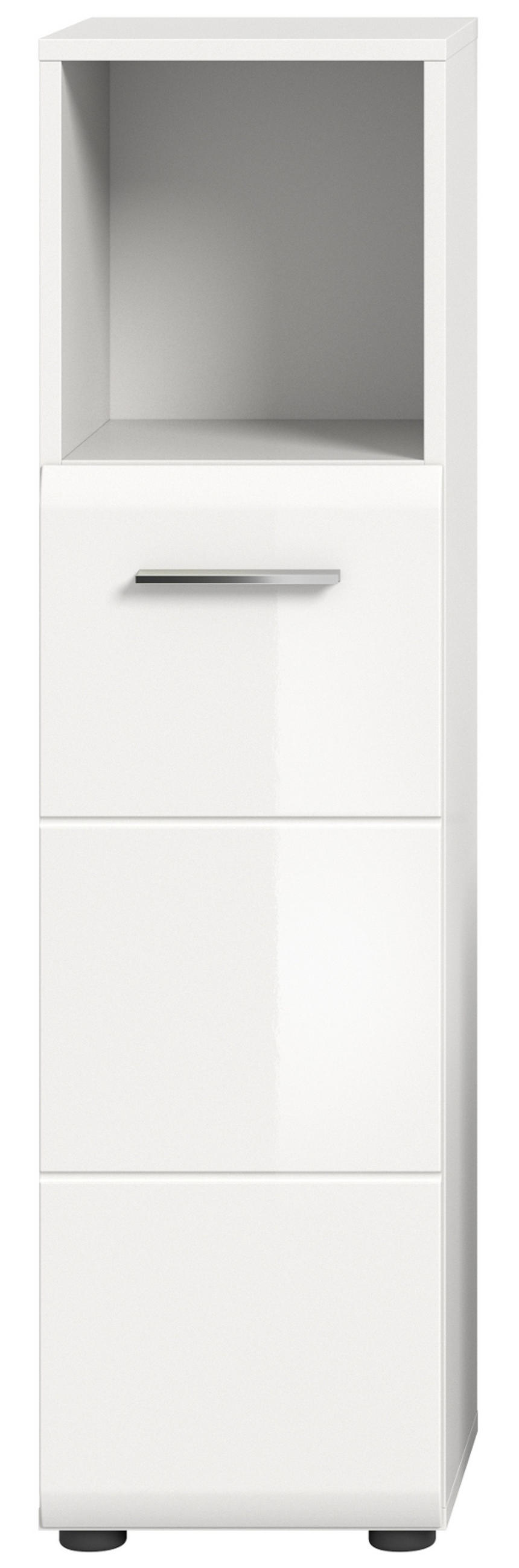 BADKOMMODE weiß Hochglanz, Badezimmer Kommode 30 cm - Weiß Hochglanz/Silberfarben, Holzwerkstoff/Kunststoff (30/110/30cm) - Inn.Furn