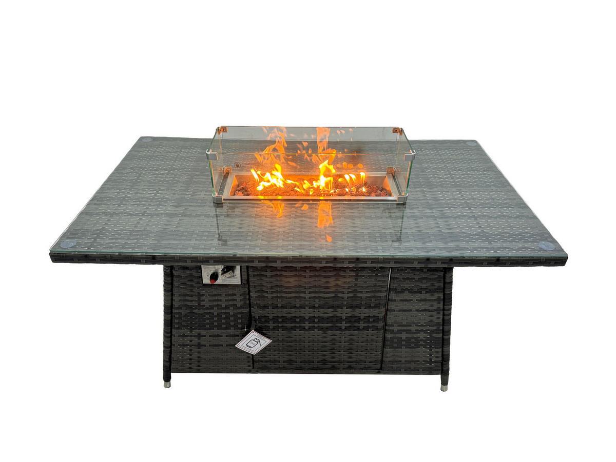 GARTENTISCHGRUPPE linke Ecke Polyrattan Dunkelgrau 9-Sitzer - Dunkelgrau/Grau, Glas/Kunststoff - Fimous