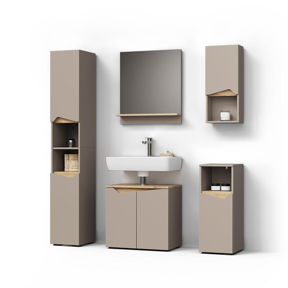 BADMÖBEL-KOMBINATION Timavo Greige 5 Teile - Greige/Eiche Artisan, Holzwerkstoff (60/57/35cm) - Livinity®
