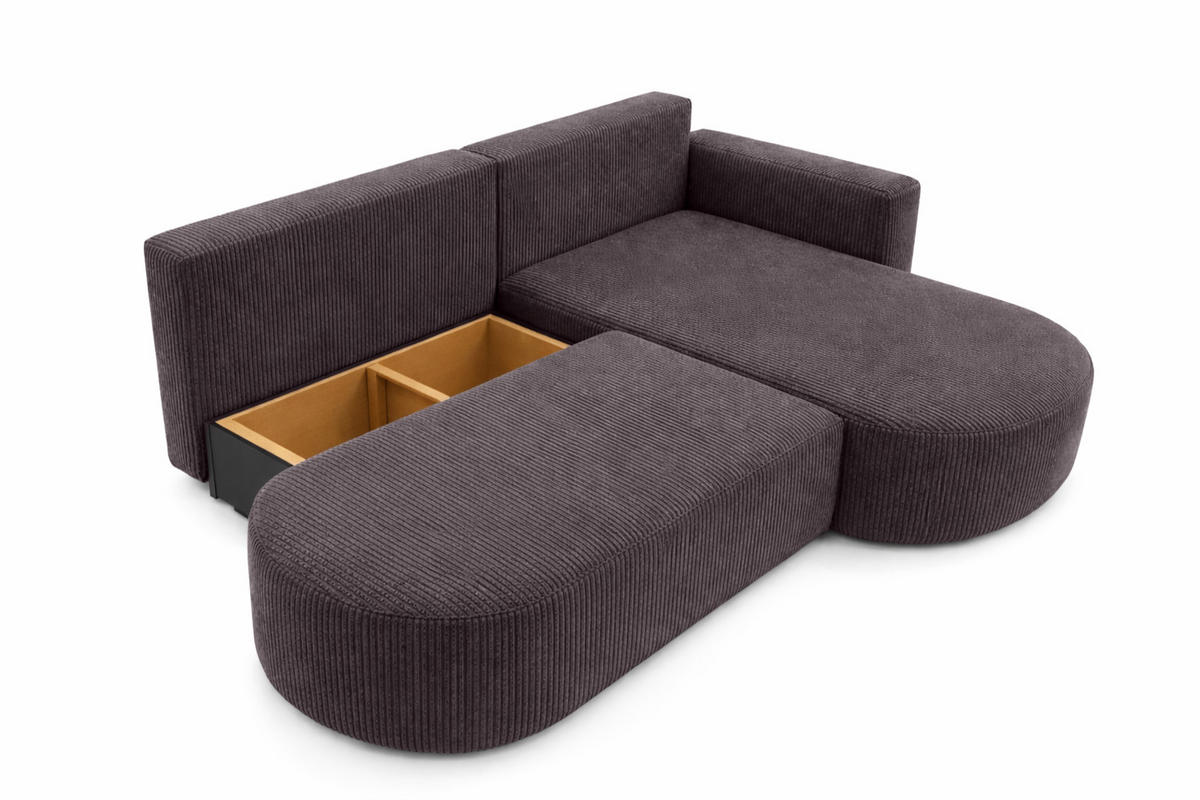 ECKSOFA Mit Schlaffunktion Und Bettkasten, Cordstoff Poso, Dunkelgrau, Rechts, ROUND ONE OPEN XL - Dunkelgrau, Holz (262/175cm) - Kaiser Möbel