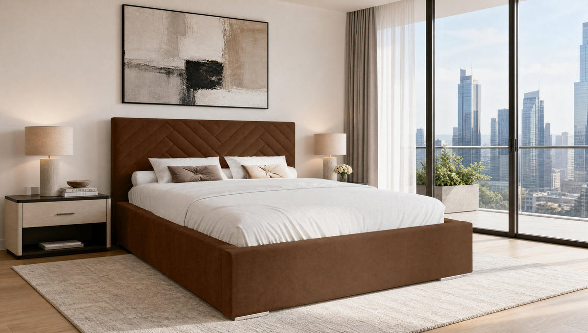 POLSTERBETT 200x200 cm AURA, Doppelbett mit Bettkasten und Lattenrost aus Holz, Velourstoff: Dunkelbraun - Dunkelbraun, Holz/Kunststoff (200/200cm) - Marpur