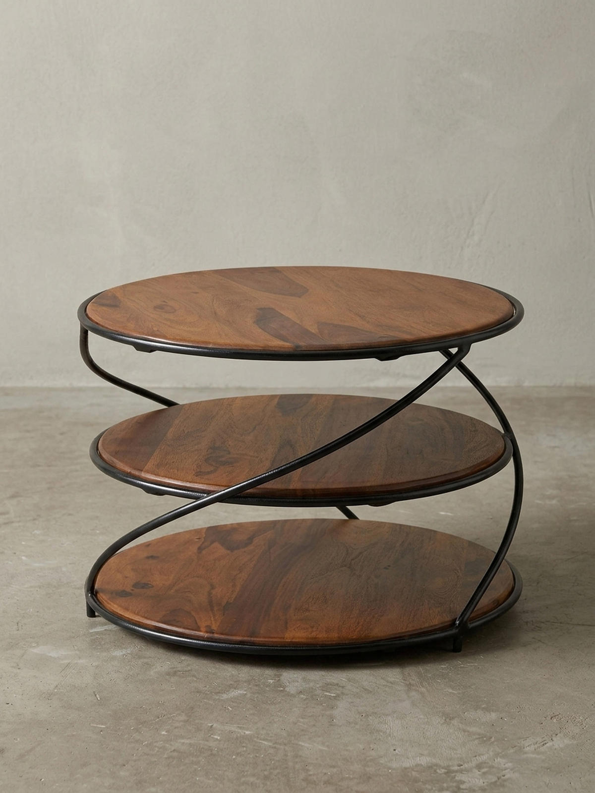 COUCHTISCH aus Sheesham-Massivholz, 58x58 cm, mit 3 Ablageflächen und außergewöhnlichem Design - Schwarz/Braun, Holz/Metall (58/58/40cm) - KADIMA DESIGN