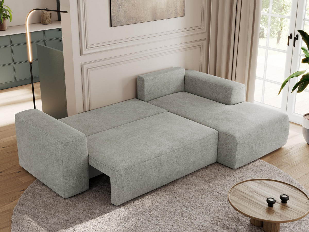ECKSOFA TRENTINO L Hellgrau Stukture - Rechts - Hellgrau/Schwarz, Textil (164/266cm) - MKS