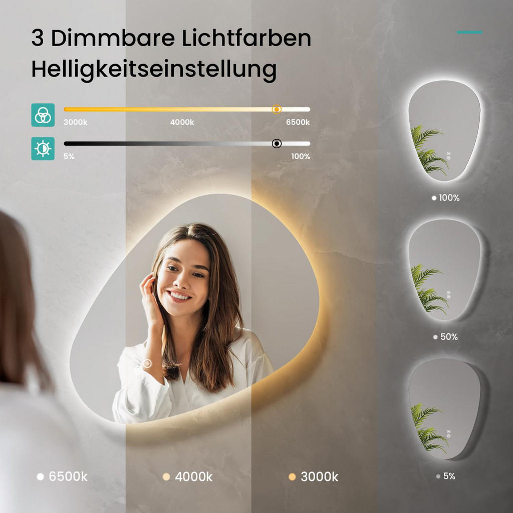 Thumbnail - Emke Badspiegel, Weiß, Glas, Oval, 50x2.9x70 cm, Badezimmer, Badezimmerspiegel, Badspiegel